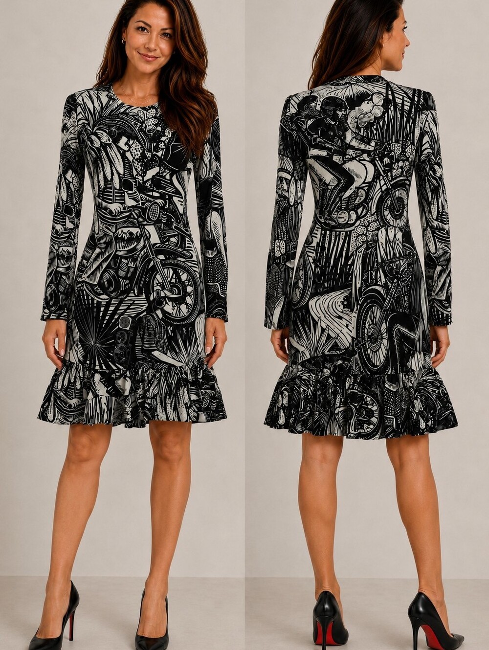 FARM Rio Black Ruta Ruffled Hem Mini Dress